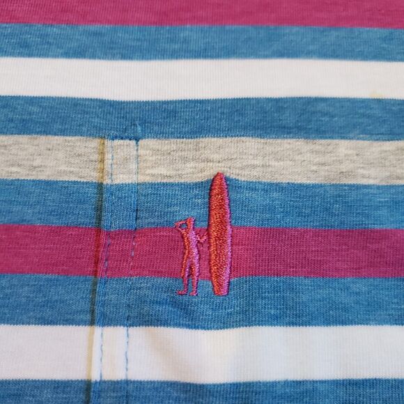 Johnnie O Shirt Mens Medium Blue Purple Polo Golf Beach Striped Surf Hangin Out - Picture 4 of 11